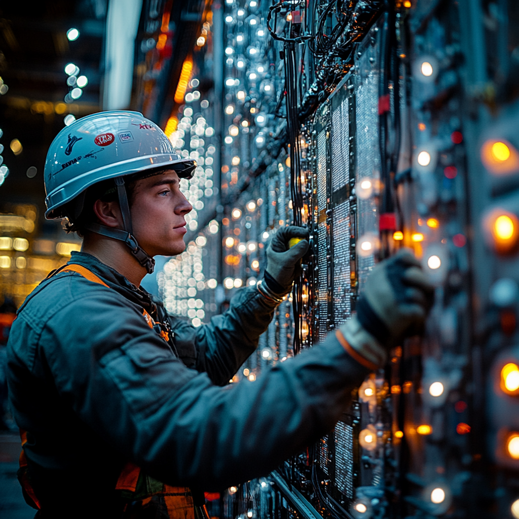 Equipo instalando pantallas LED